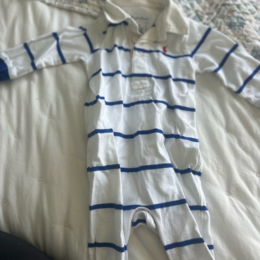 Ralph Lauren Kids Blue and White Striped Footie